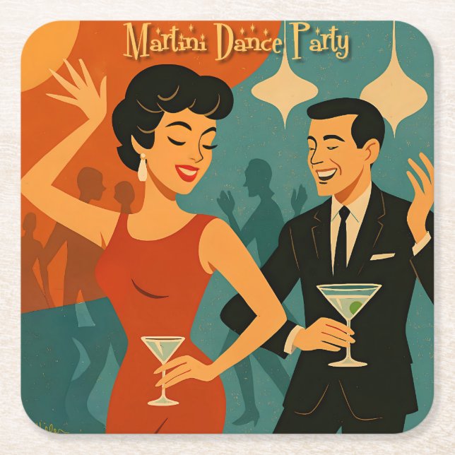Mid Century Martini Dance Party Underlägg Papper Kvadrat (Framsidan)