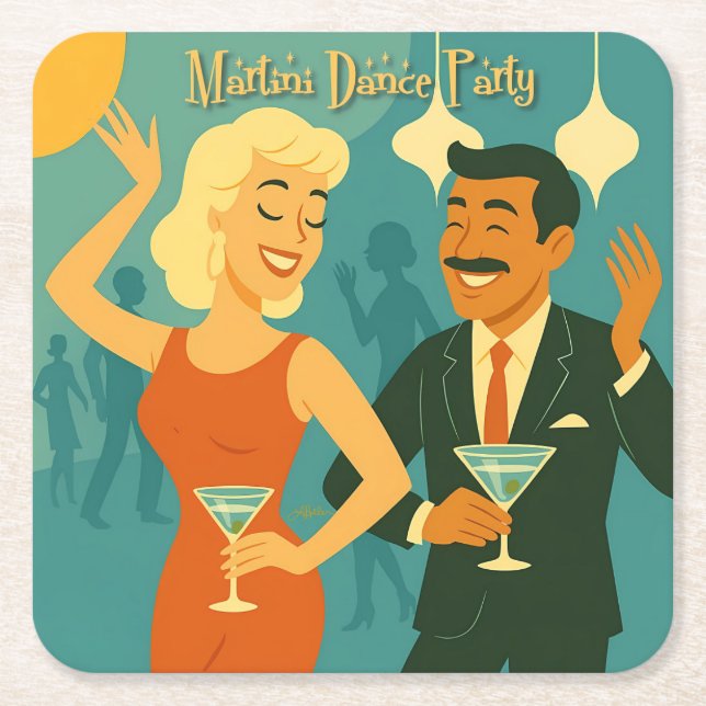 Mid Century Martini Dance Party Underlägg Papper Kvadrat (Framsidan)