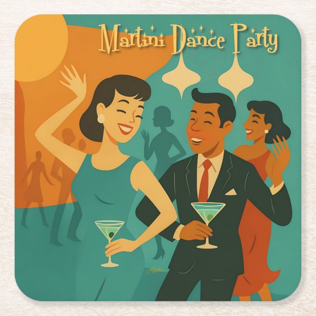 Mid Century Martini Dance Party Underlägg Papper Kvadrat (Framsidan)