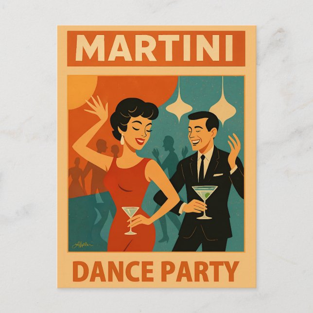 Mid Century Martini Dance Party Vykort (Framsida)