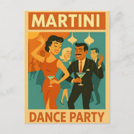Mid Century Martini Dance Party Vykort