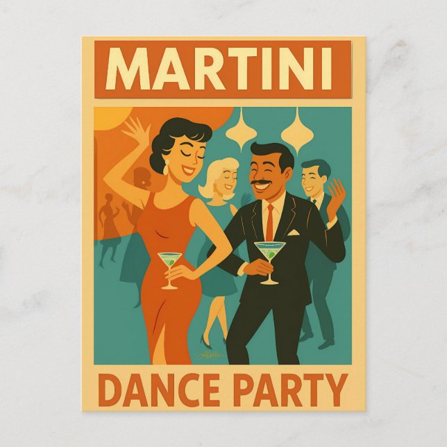 Mid Century Martini Dance Party Vykort (Framsida)