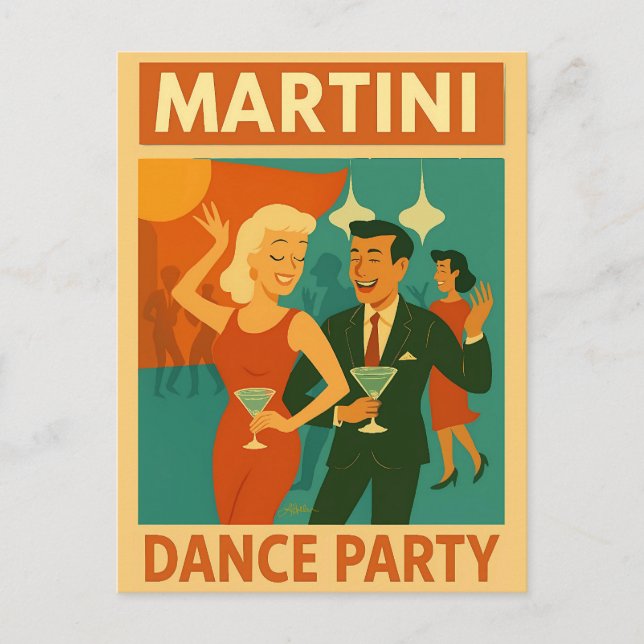 Mid Century Martini Dance Party Vykort (Framsida)