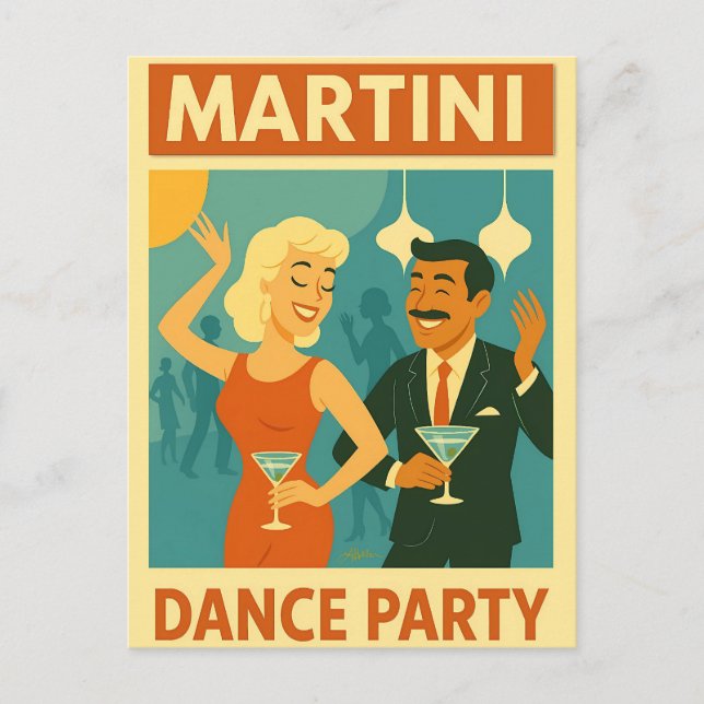 Mid Century Martini Dance Party Vykort (Framsida)