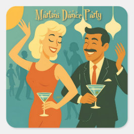 Mid Century Martini Dansfest Fyrkantigt Klistermärke