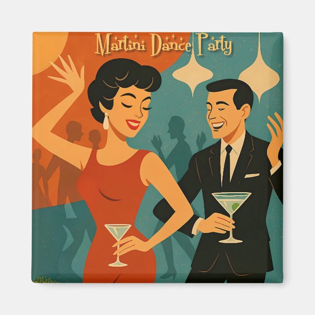 Mid Century Martini Dansfest Magnet (Framsidan)