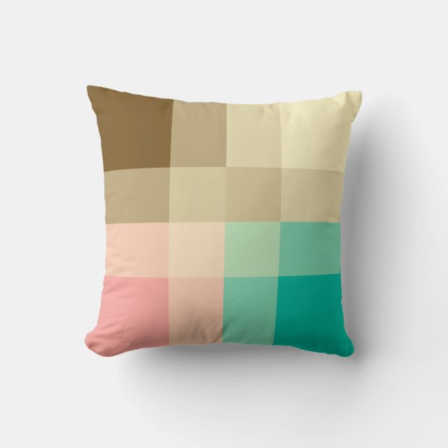 Mid-Century mega plaid - brun och persikofärgad Kudde (Framsida)