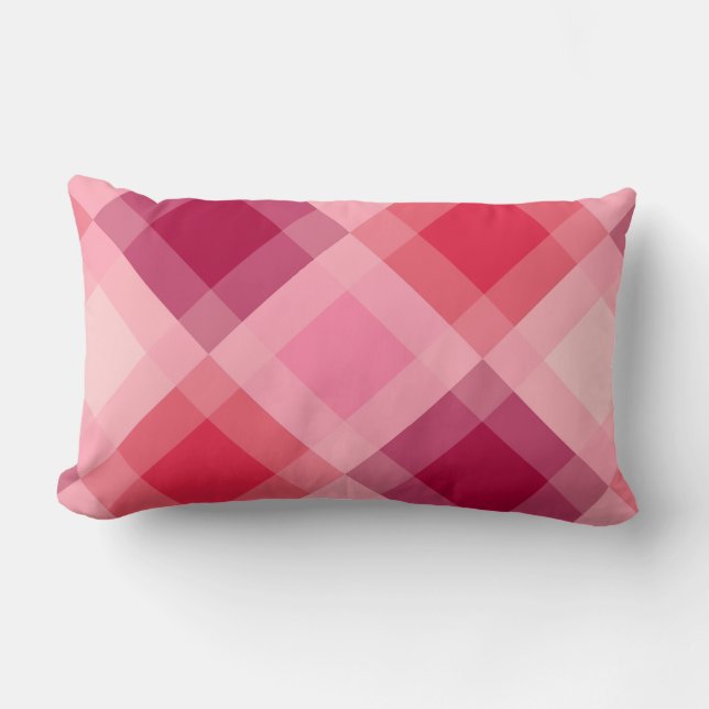 Mid-Century mega plaid - rosa och vin Lumbarkudde (Framsida)