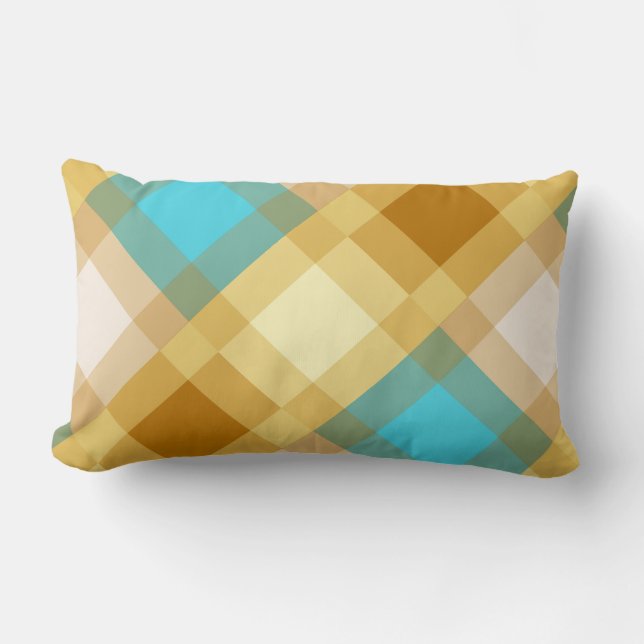 Mid-Century mega plaid - tan & turkos Lumbarkudde (Framsida)