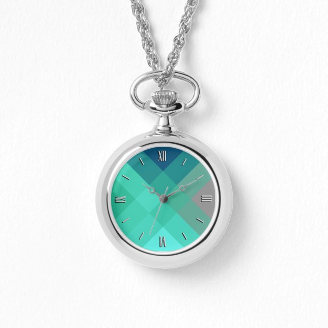 Mid-Century mega plaid - turkos & grått Armbandsur (Framsida)