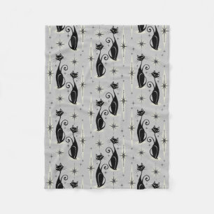 Mid Century Meow på Blek Grått Fleecefilt