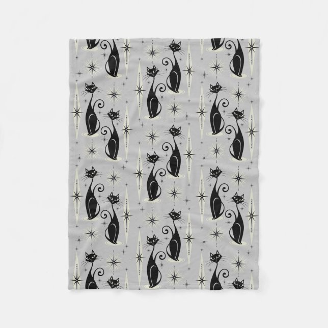 Mid Century Meow på Blek Grått Fleecefilt (Framsidan)