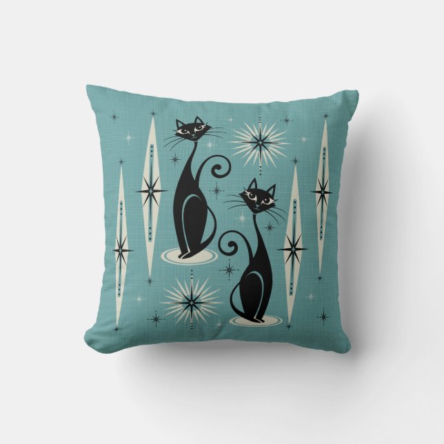 Mid Century Meow på Blue Kudde (Framsida)