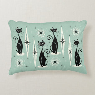 Mid Century Meow Retro Atomic Cats - Mint Prydnadskudde