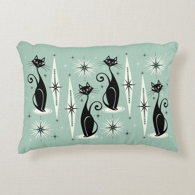 Mid Century Meow Retro Atomic Cats - Mint Prydnadskudde (Framsidan)