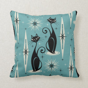 Mid Century Meow Retro Atomic Cats on Blue Kudde