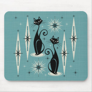 Mid Century Meow Retro Atomic Cats on Blue Musmatta