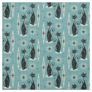 Mid Century Meow Retro Atomic Cats on Blue Tyg