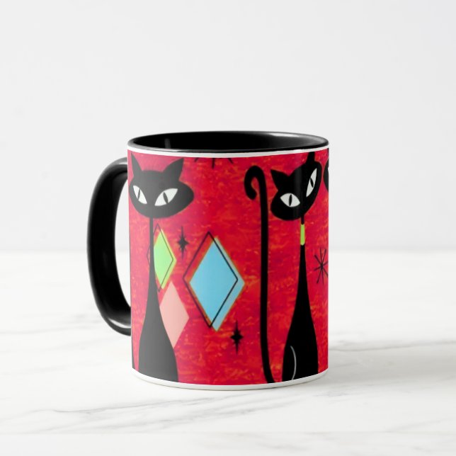 Mid Century Meow Retro  Black Cats  Mugg (Framsida vänster)