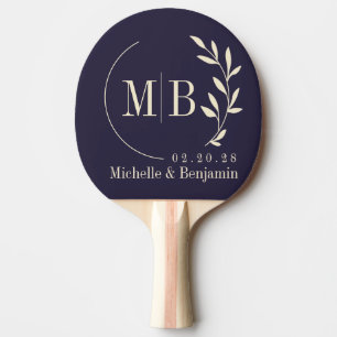 Mid-Century Midnatt Ocean Leaf Bröllopsmonogram Pingisracket