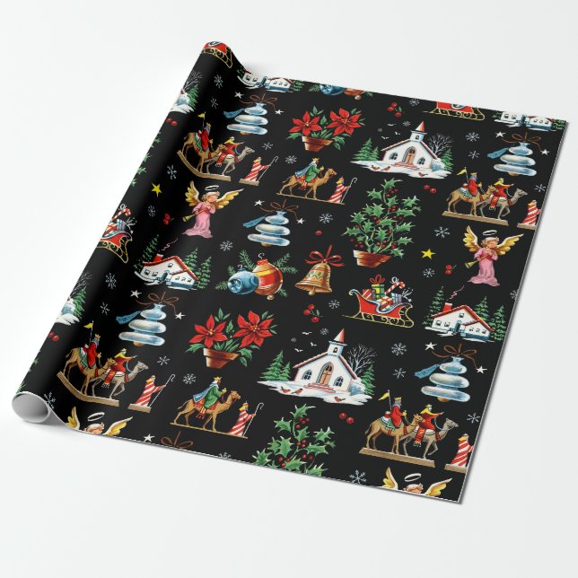 Mid-Century Midnight Noel Presentpapper (Utrullad)