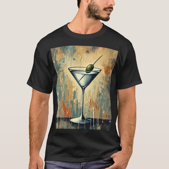 Mid Century Mixed Media Martini Art T Shirt (Framsida)