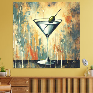 Mid Century Mixed Media Martini Konst Canvastryck