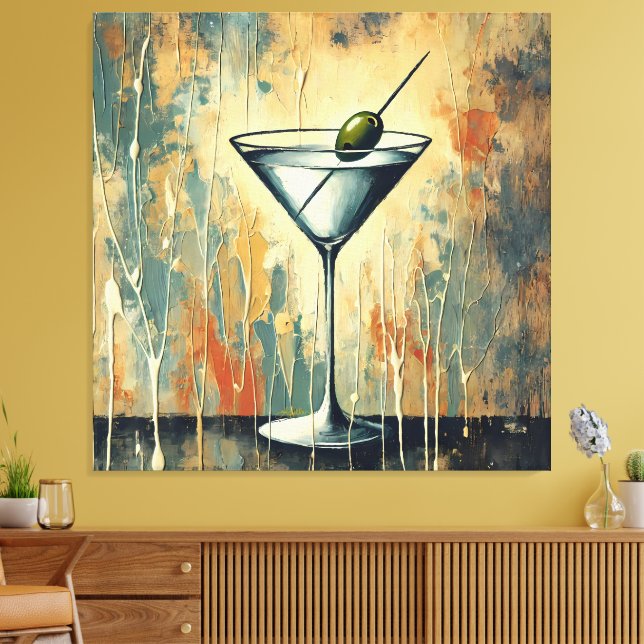 Mid Century Mixed Media Martini Konst Canvastryck (Insitu (Vardagsrum))