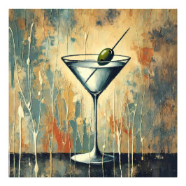 Mid Century Mixed Media Martini Konst Fototryck