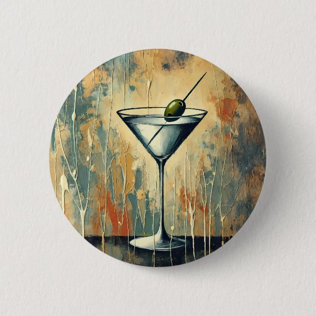 Mid Century Mixed Media Martini Konst Knapp (Framsida)