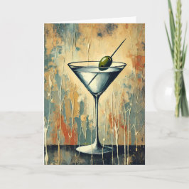 Mid Century Mixed Media Martini Konst Kort
