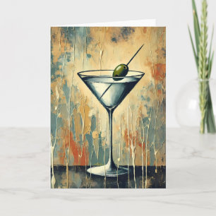 Mid Century Mixed Media Martini Konst Kort