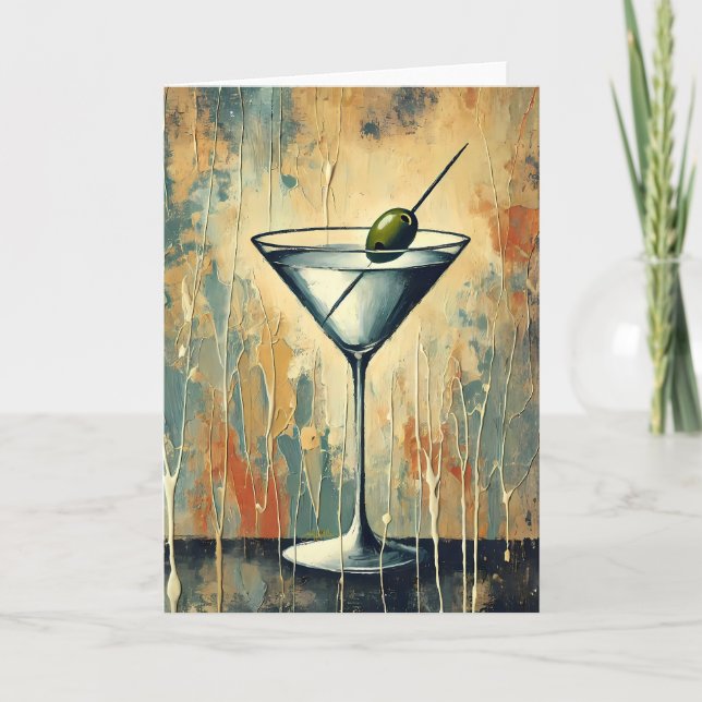 Mid Century Mixed Media Martini Konst Kort (Framsida)