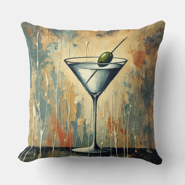 Mid Century Mixed Media Martini Konst Kudde (Framsida)