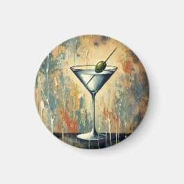 Mid Century Mixed Media Martini Konst Magnet