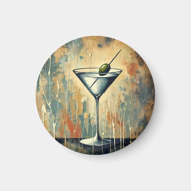 Mid Century Mixed Media Martini Konst Magnet (Framsidan)