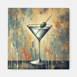 Mid Century Mixed Media Martini Konst Magnet