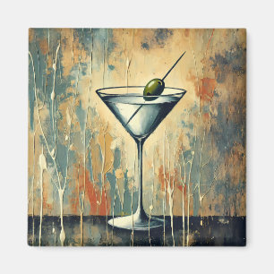 Mid Century Mixed Media Martini Konst Magnet