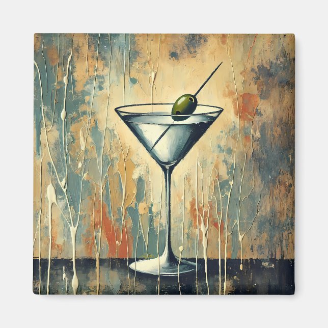 Mid Century Mixed Media Martini Konst Magnet (Framsidan)