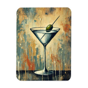 Mid Century Mixed Media Martini Konst Magnet