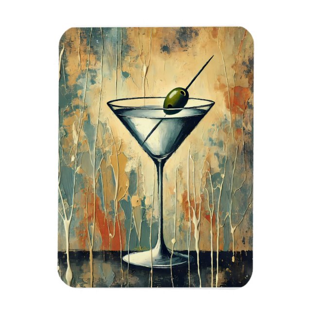 Mid Century Mixed Media Martini Konst Magnet (Vertikal)