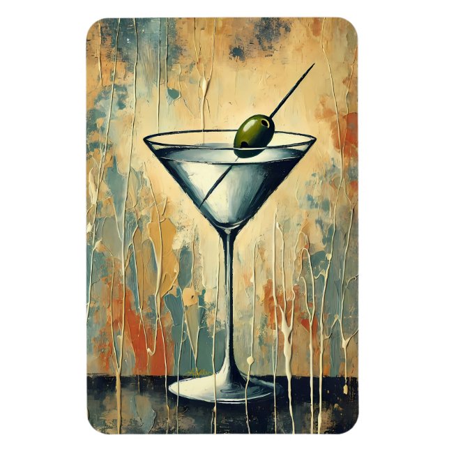 Mid Century Mixed Media Martini Konst Magnet (Vertikal)