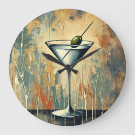 Mid Century Mixed Media Martini Konst Stor Klocka