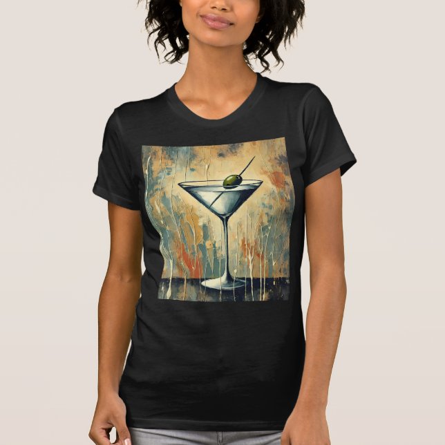 Mid Century Mixed Media Martini Konst T Shirt (Framsida)