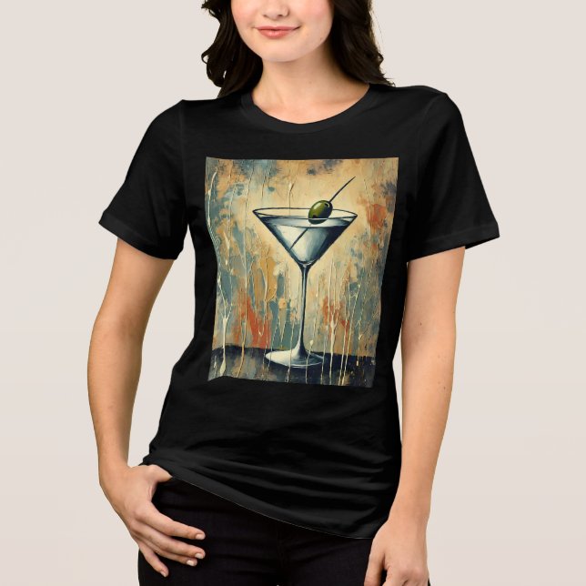 Mid Century Mixed Media Martini Konst T Shirt (Framsida)