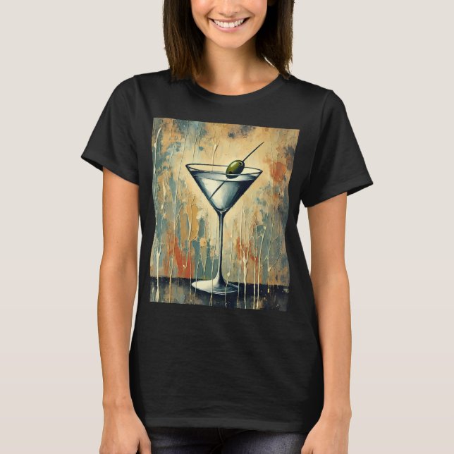 Mid Century Mixed Media Martini Konst T Shirt (Framsida)