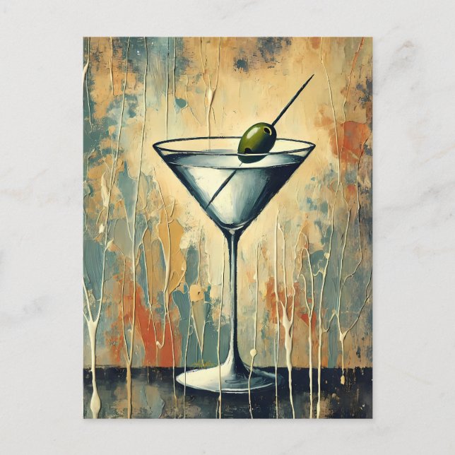 Mid Century Mixed Media Martini Konst Vykort (Framsida)