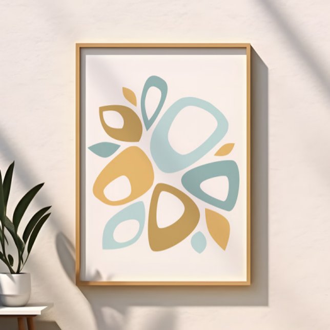 Mid Century Mod Aqua, Gult Abstrakt Dekorativ kudd Poster (Skapare uppladdad)
