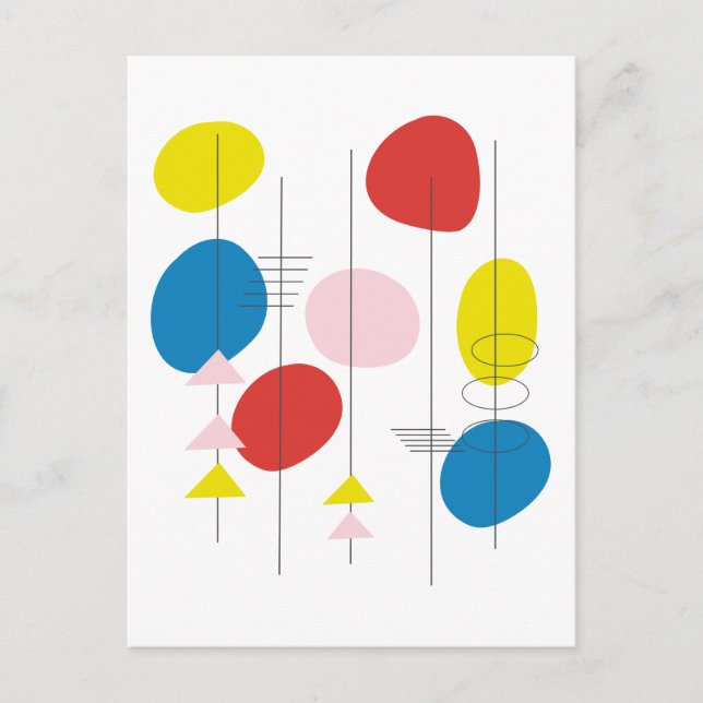 Mid Century Mod Atomic Art in Red Gult and Blue Vykort (Framsida)