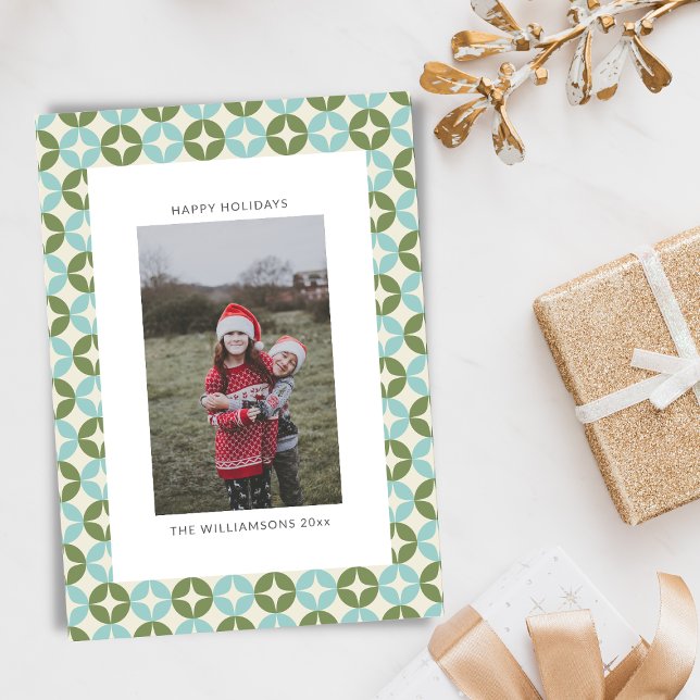 Mid Century Mod Blå Salvia Grön Vertikal Foto Julkort (Skapare uppladdad)